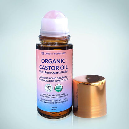 Organic Castor Oil Rose Quartz Roll-On: Smooth Wrinkles & Boost Lashes Mess-Free