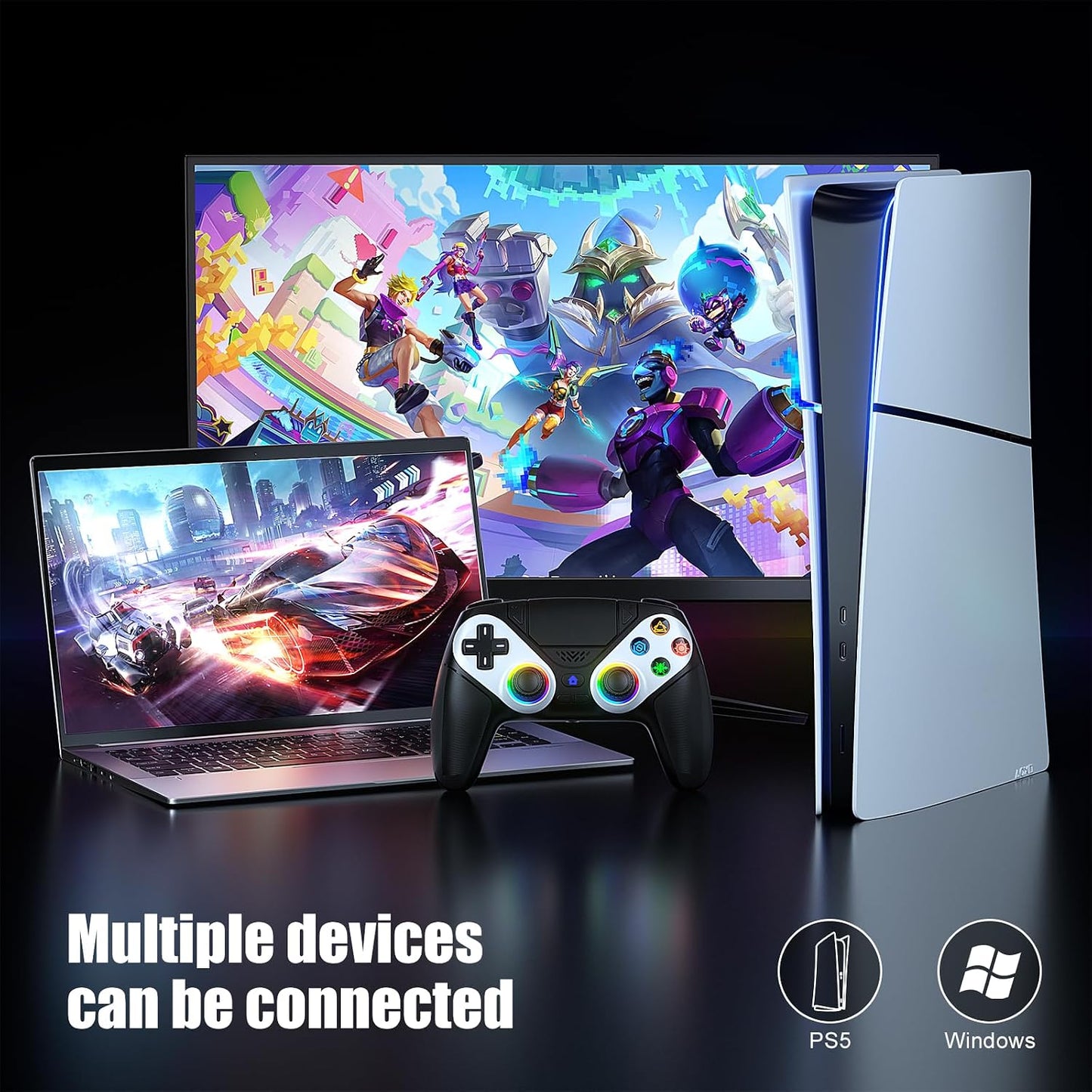 Wireless Gaming Controller - RGB Lighting + Motion Sensing + Programmable Buttons For PS5-Compatible Precision Gameplay