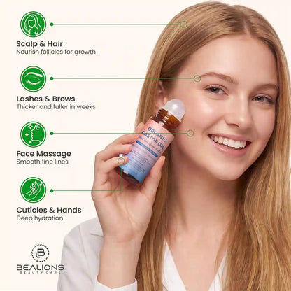 Organic Castor Oil Rose Quartz Roll-On: Smooth Wrinkles & Boost Lashes Mess-Free