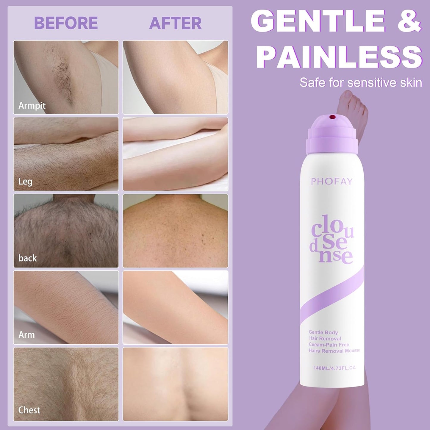 Hair Removal Cream & Spray - Fast-Acting Dual Formula for Smooth Bikini & Body Skin