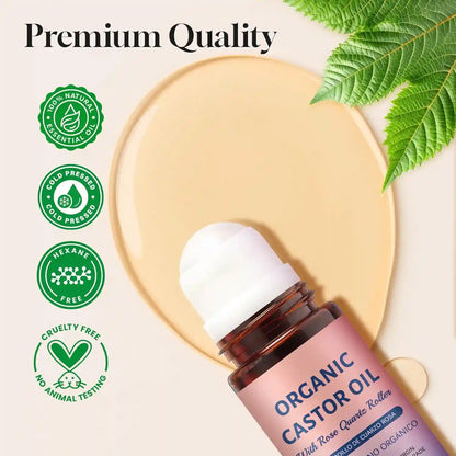 Organic Castor Oil Rose Quartz Roll-On: Smooth Wrinkles & Boost Lashes Mess-Free