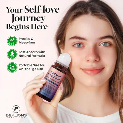 Organic Castor Oil Rose Quartz Roll-On: Smooth Wrinkles & Boost Lashes Mess-Free