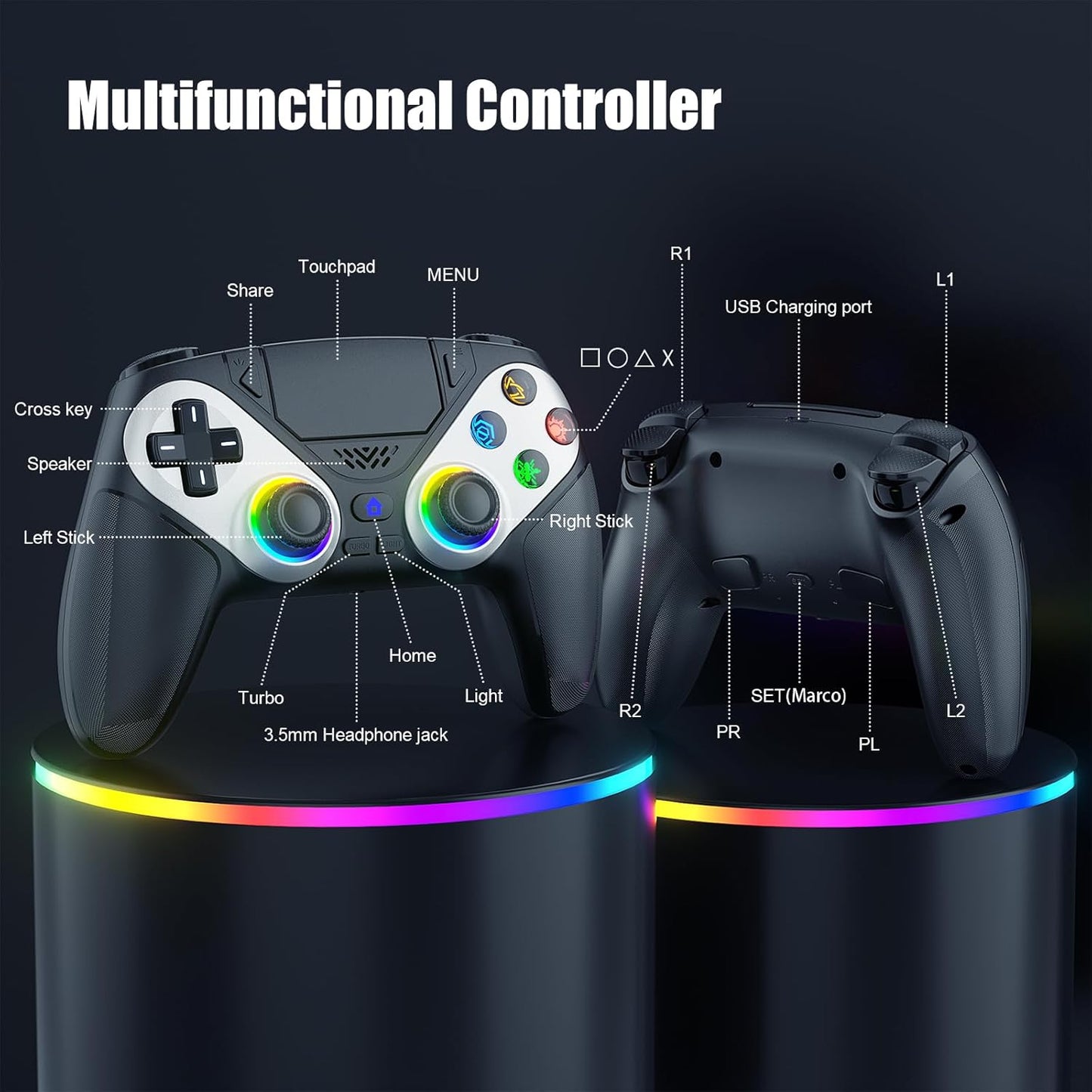 Wireless Gaming Controller - RGB Lighting + Motion Sensing + Programmable Buttons For PS5-Compatible Precision Gameplay
