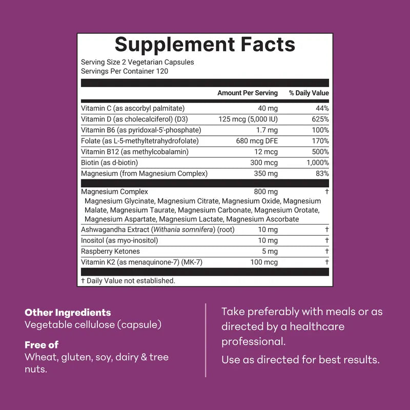 Magnesium Complex Capsules for Women's Sleep Support & Muscle Relaxation