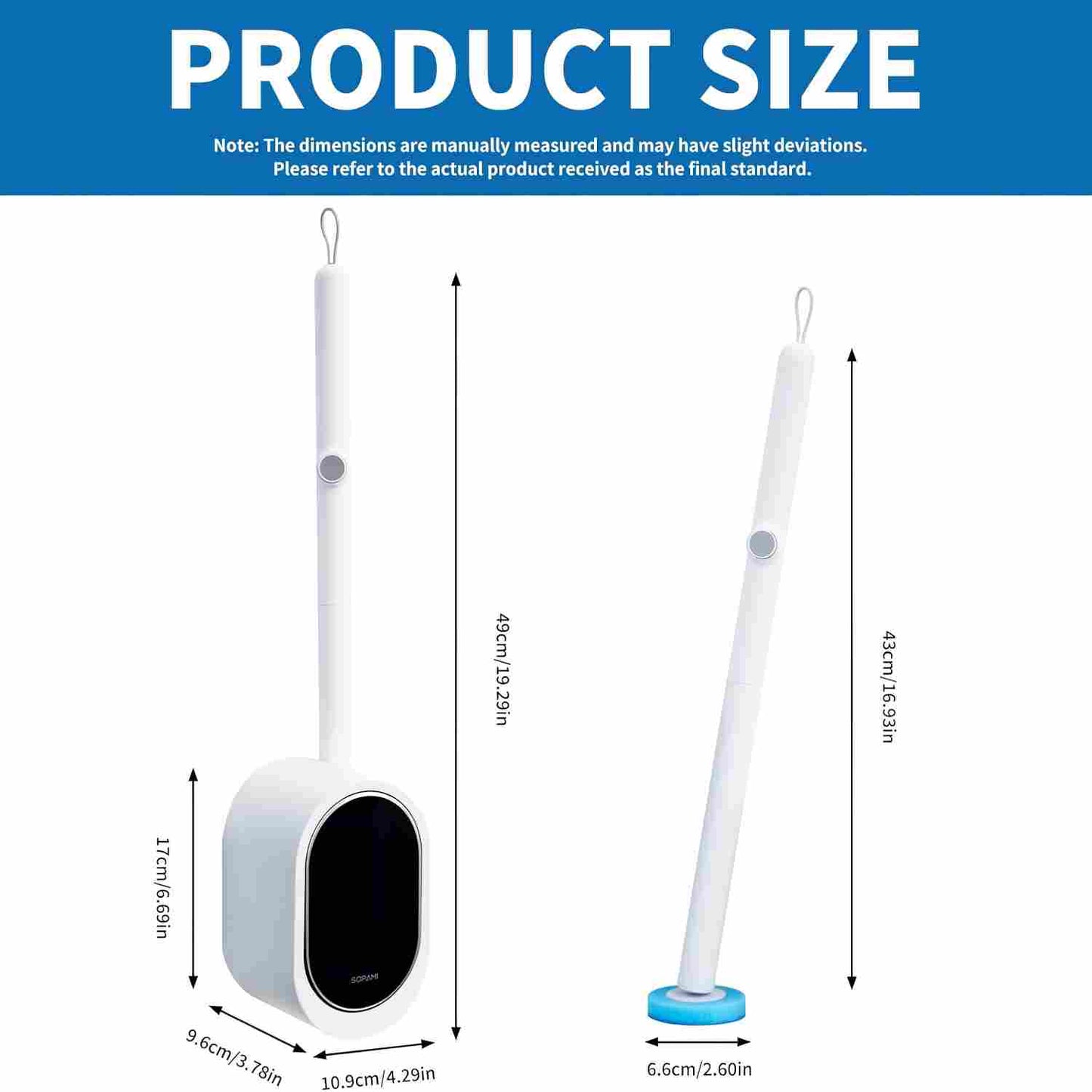 Disposable Toilet Brush Kit - Rotating No-Touch Head For Under-Rim Deep Cleaning