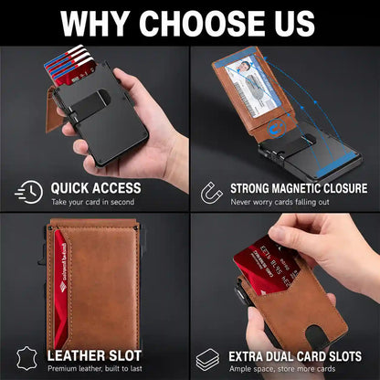 Ultra-Slim Pop-Up Aluminum Wallet with RFID Blocking & Magnetic Bifold