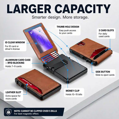 Ultra-Slim Pop-Up Aluminum Wallet with RFID Blocking & Magnetic Bifold