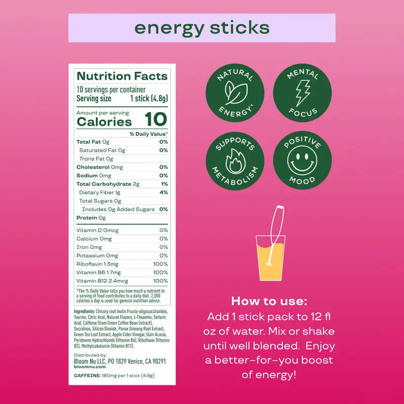Natural Energy Sticks for Instant Focus and Clean Metabolism Boost - 2 Pack per Set